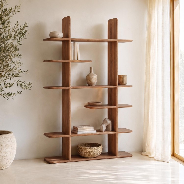 Design boekenkast van naturel massief hout 125 cm - Varda