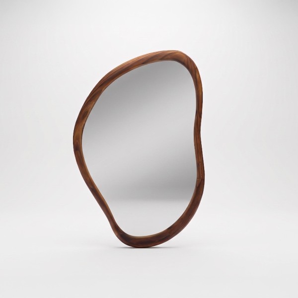 Design organische wandspiegel met massief houten frame 60 x 90 cm