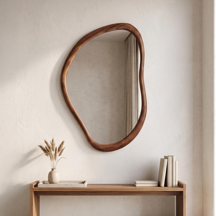 Design organische wandspiegel met massief houten frame 60 x 90 cm