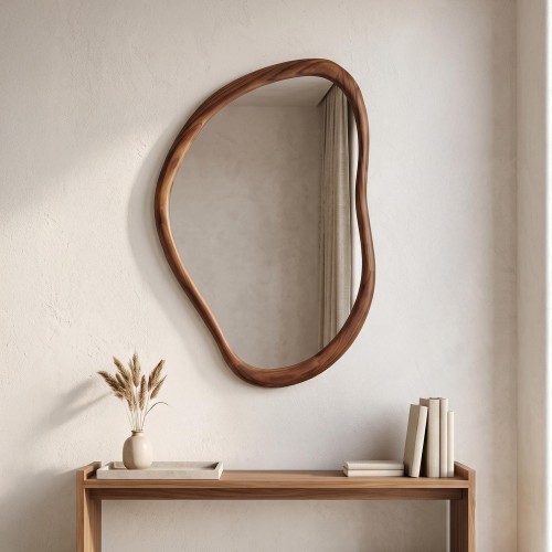 Design organische wandspiegel met massief houten frame 60 x 90 cm