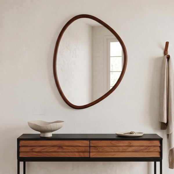 Design organische wandspiegel met massief houten frame 60 x 80 cm
