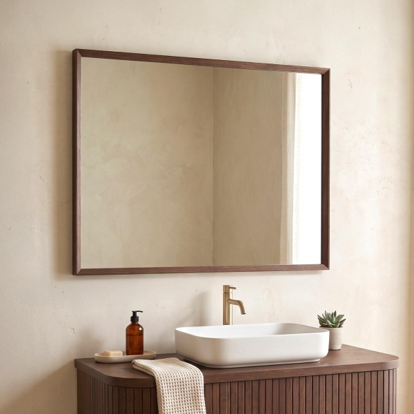Badkamerspiegel met massief houten frame 90 x 70 cm