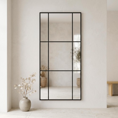 Grote industriële wandspiegel in atelierstijl met zwart metalen frame 80 x 180 cm