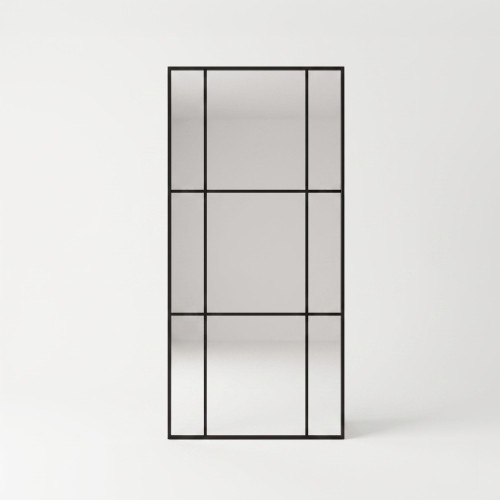 Grote industriële wandspiegel in atelierstijl met zwart metalen frame 80 x 180 cm