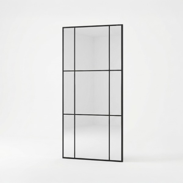 Grote industriële wandspiegel in atelierstijl met zwart metalen frame 80 x 180 cm