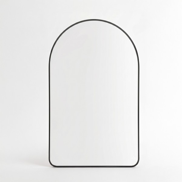 Boogvormige badkamerspiegel met zwart metalen frame 120 x 75 cm