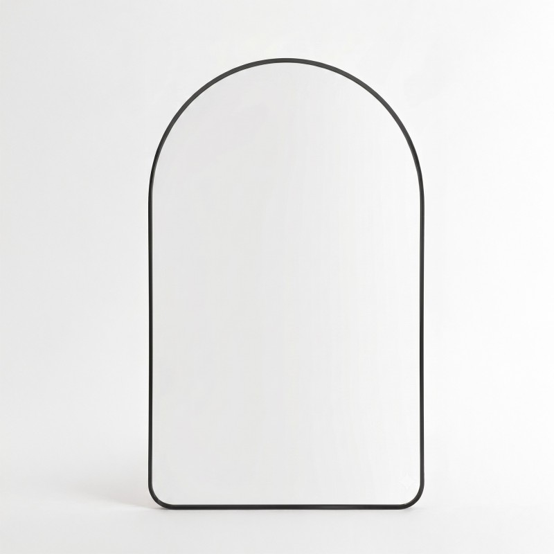 Boogvormige badkamerspiegel met zwart metalen frame 120 x 75 cm