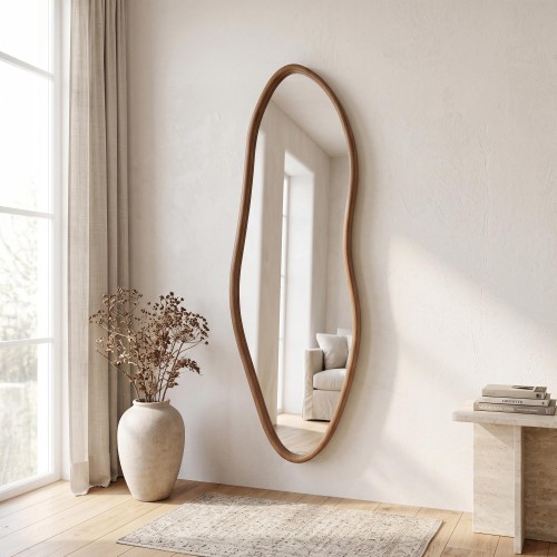 Design organische wandspiegel met massief houten frame 56 x 165 cm