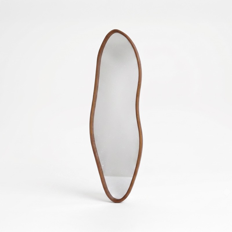 Design organische wandspiegel met massief houten frame 56 x 165 cm