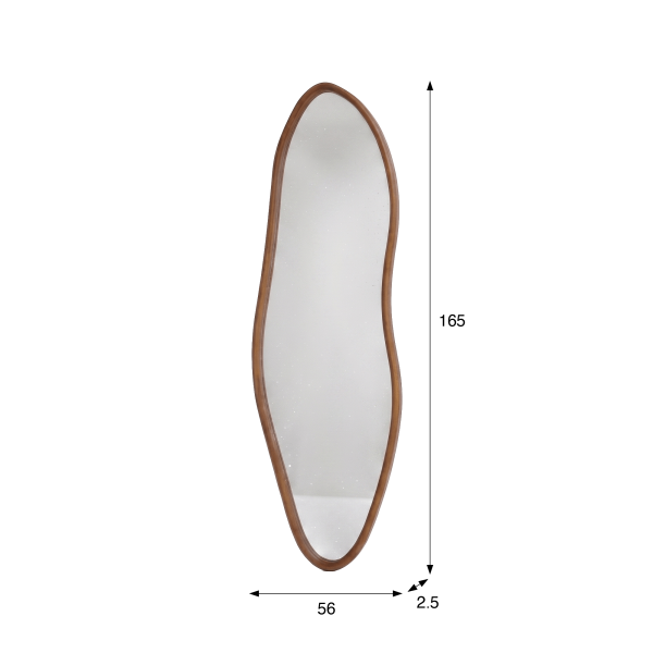 Design organische wandspiegel met massief houten frame 56 x 165 cm