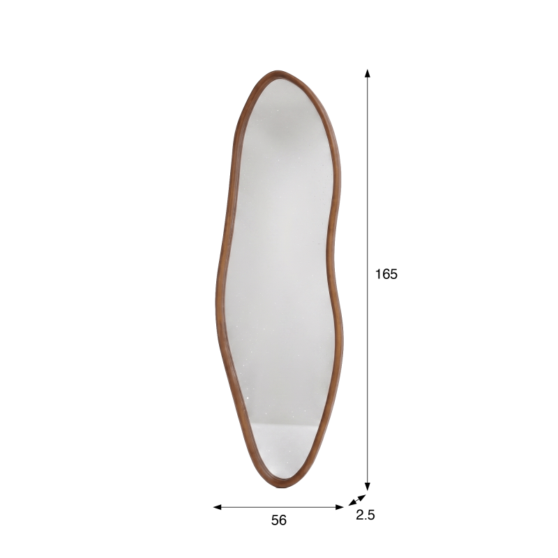 Design organische wandspiegel met massief houten frame 56 x 165 cm