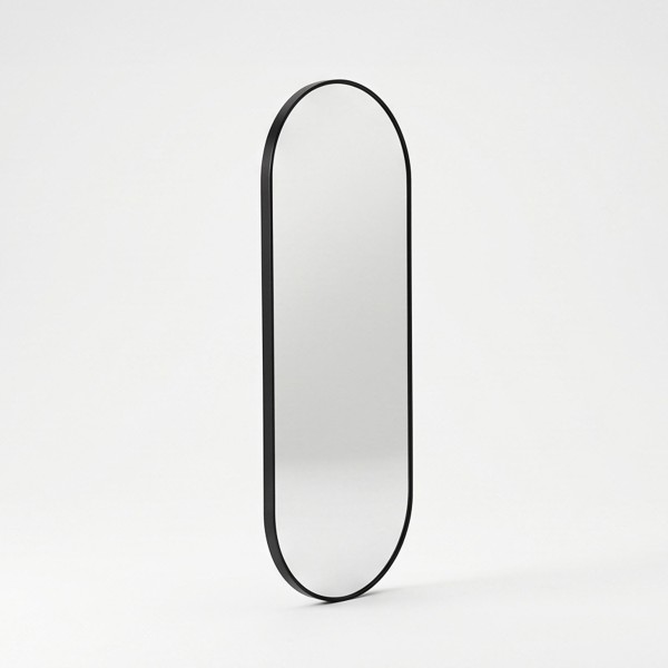 Grote ovale wandspiegel met zwart metalen frame 60 x 165 cm