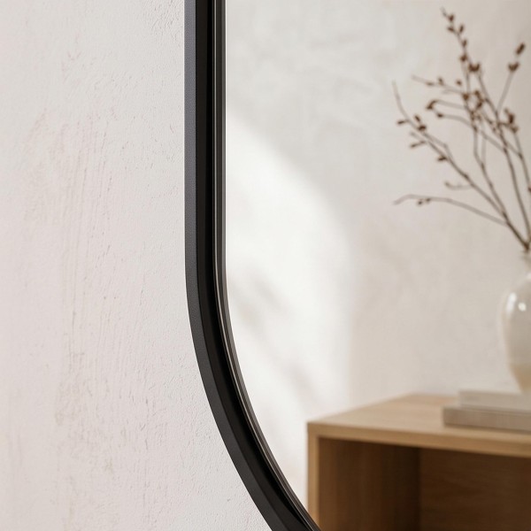 Grote ovale wandspiegel met zwart metalen frame 60 x 165 cm