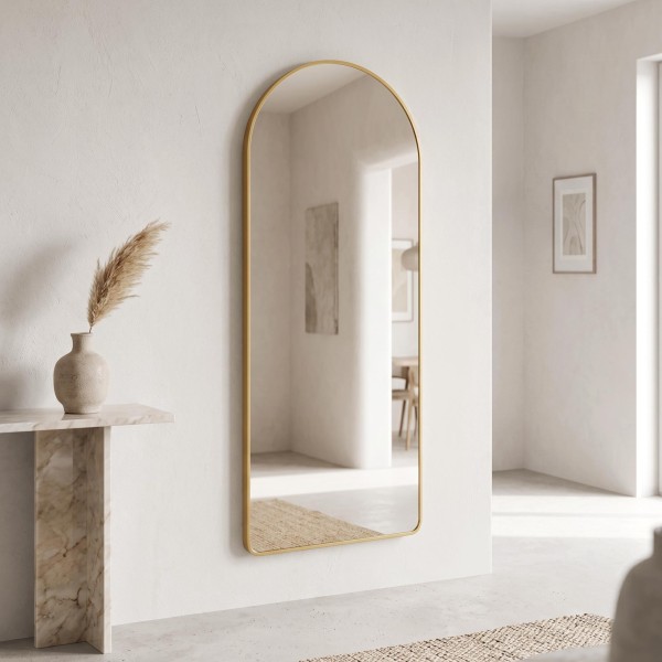 Grote staande boogspiegel met goudkleurig metalen frame 60 x 165 cm