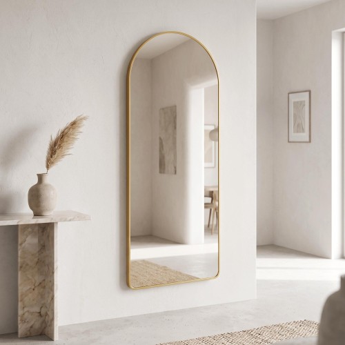 Grote staande boogspiegel met goudkleurig metalen frame 60 x 165 cm