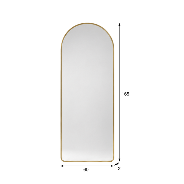 Grote staande boogspiegel met goudkleurig metalen frame 60 x 165 cm
