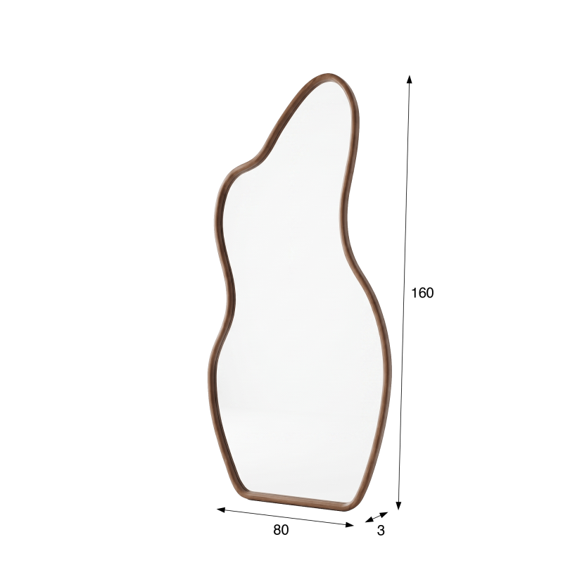 Design organische wandspiegel met massief houten frame 80 x 160 cm