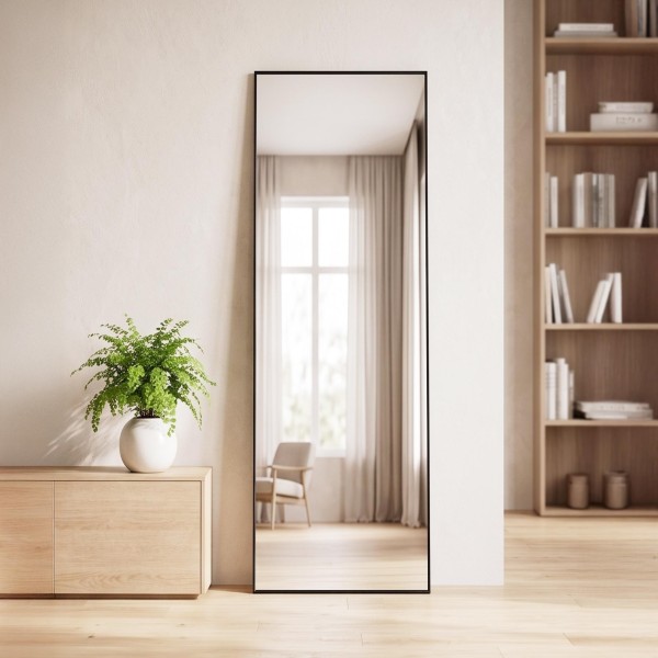 Rechthoekige wandspiegel met zwart frame 50 x 150 cm