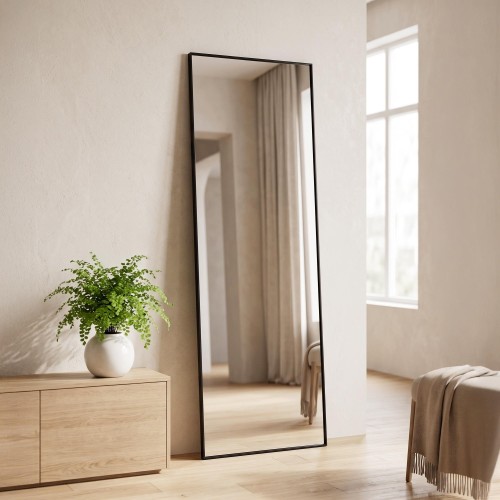 Rechthoekige wandspiegel met zwart frame 50 x 150 cm