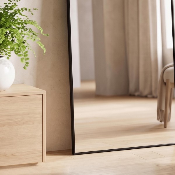 Rechthoekige wandspiegel met zwart frame 50 x 150 cm
