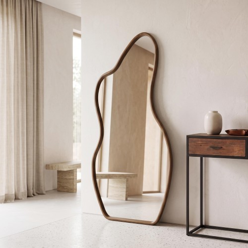 Design organische wandspiegel met massief houten frame 80 x 160 cm