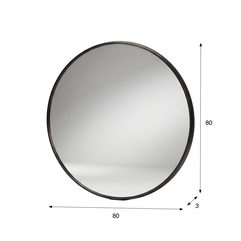 Grote ronde badkamerspiegel met zwart metalen frame 80 cm