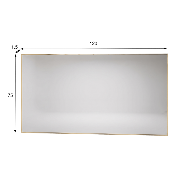 Grote rechthoekige badkamerspiegel voor wandmontage met goudkleurig metalen frame 120 x 75 cm