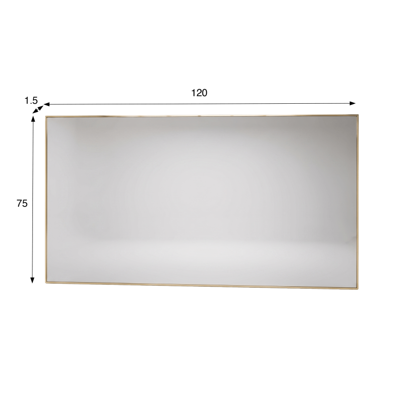 Grote rechthoekige badkamerspiegel voor wandmontage met goudkleurig metalen frame 120 x 75 cm