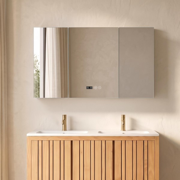 Badkamerkast met driedelige spiegel en LED-verlichting 120 x 75 cm