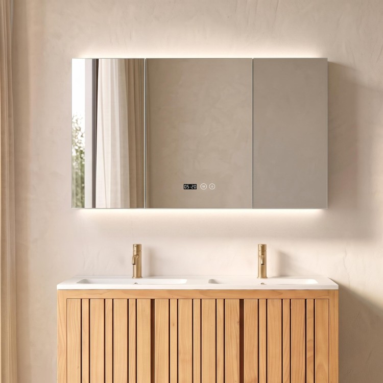 Badkamerkast met driedelige spiegel en LED-verlichting 120 x 75 cm