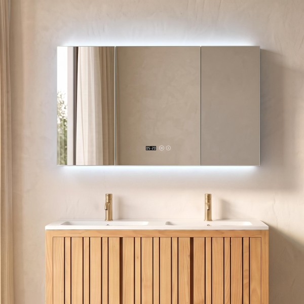 Badkamerkast met driedelige spiegel en LED-verlichting 120 x 75 cm