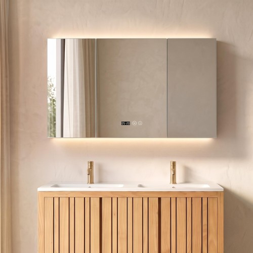 Badkamerkast met driedelige spiegel en LED-verlichting 120 x 75 cm