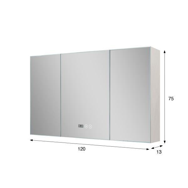 Badkamerkast met driedelige spiegel en LED-verlichting 120 x 75 cm