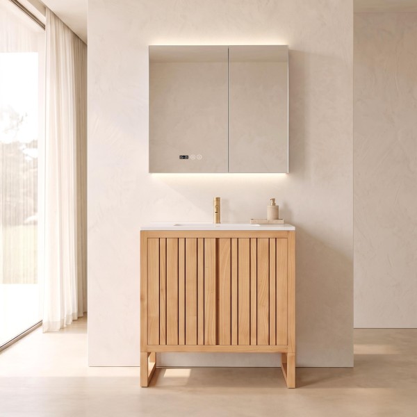 Badkamerkast met spiegel en LED-verlichting 80 x 75 cm