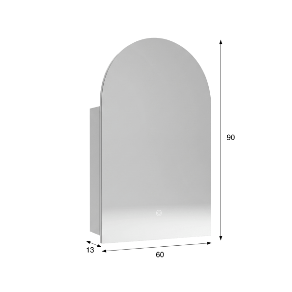 Badkamerkast met boogvormige spiegel en LED-verlichting 60 x 90 cm