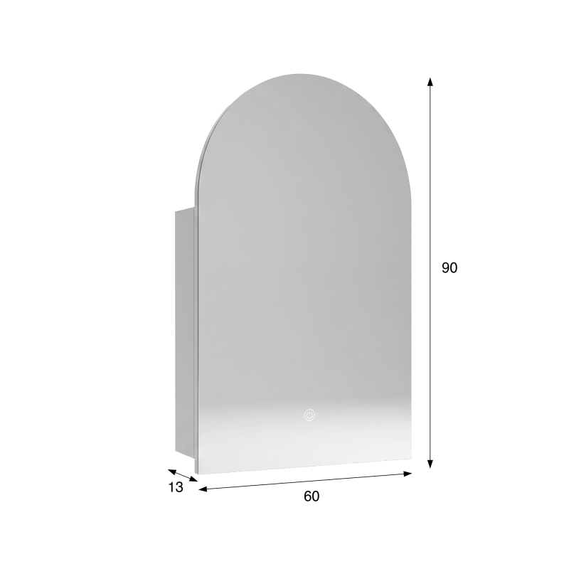Badkamerkast met boogvormige spiegel en LED-verlichting 60 x 90 cm