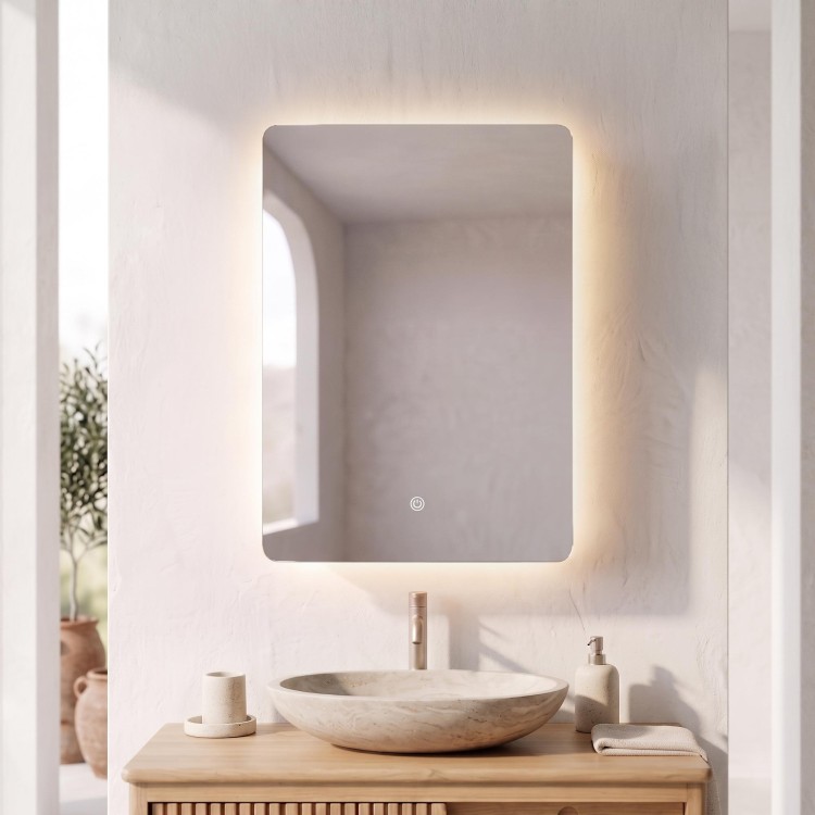 Badkamerkast met rechthoekige spiegel en LED-verlichting 60 x 80 cm