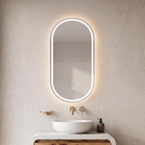 Badkamerkast met ovale spiegel en LED-verlichting 50 x 90 cm