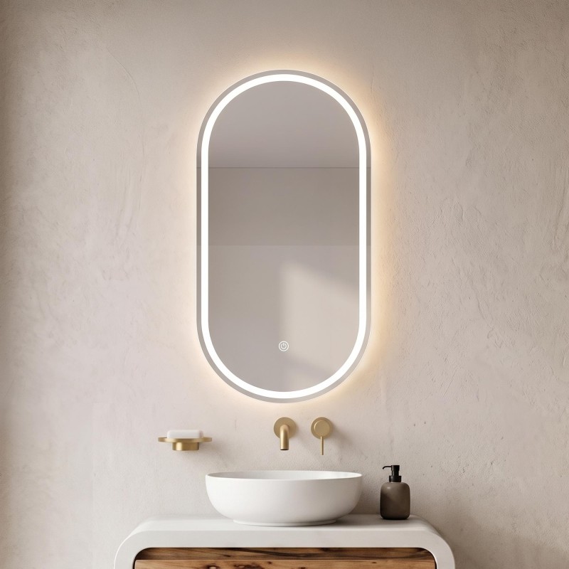 Badkamerkast met ovale spiegel en LED-verlichting 50 x 90 cm
