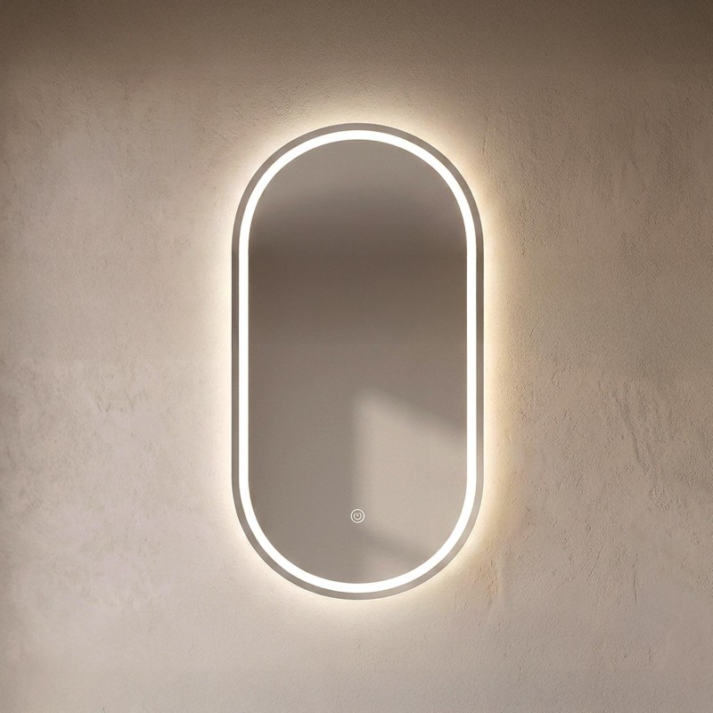 Badkamerkast met ovale spiegel en LED-verlichting 50 x 90 cm