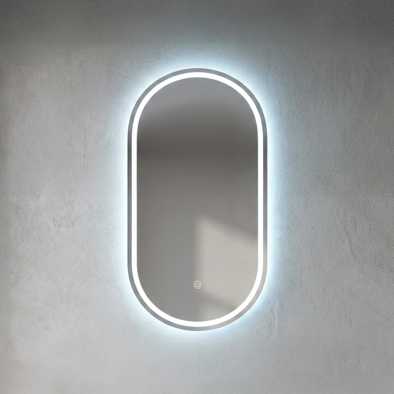 Badkamerkast met ovale spiegel en LED-verlichting 50 x 90 cm