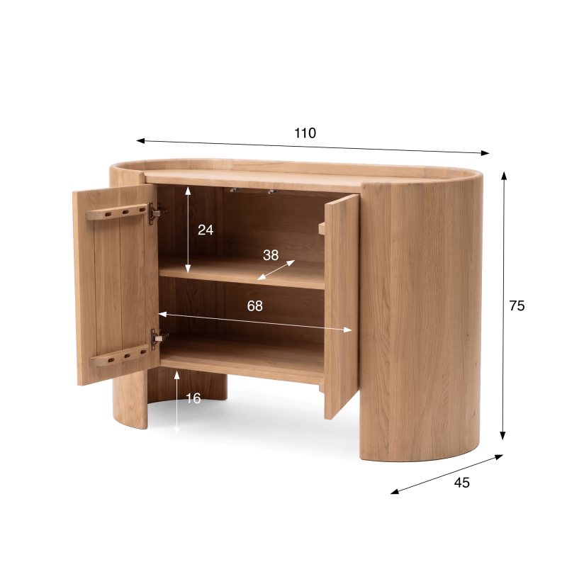 Dressoir in massief eikenhout met 2 deuren 110 cm - Lago