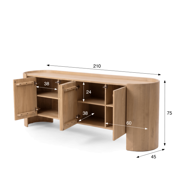 Massief eikenhouten dressoir 210 cm - Lago