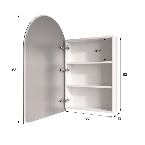Badkamerkast met boogvormige spiegel en LED-verlichting 60 x 90 cm