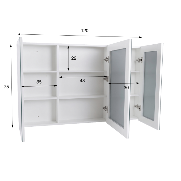 Badkamerkast met driedelige spiegel en LED-verlichting 120 x 75 cm