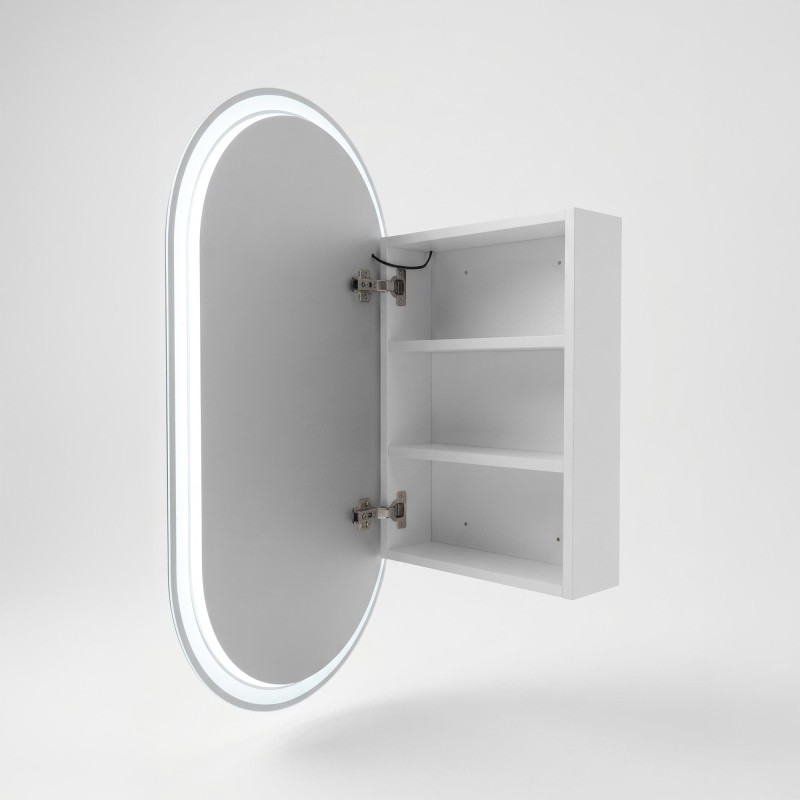 Badkamerkast met ovale spiegel en LED-verlichting 50 x 90 cm