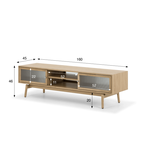 Tv-meubel van natuurlijk eikenhout 160 cm - Elin