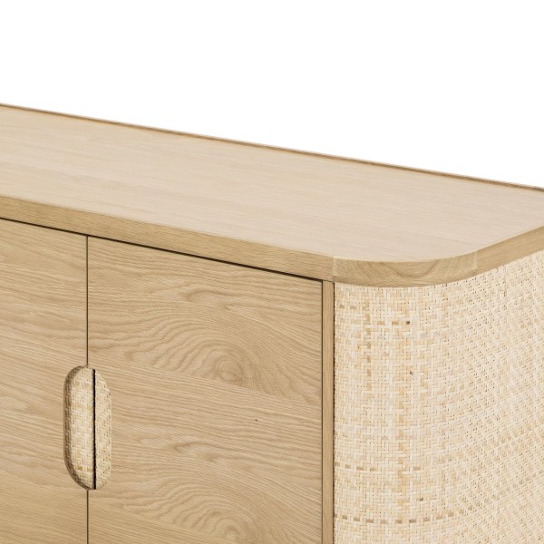 Dressoir met 4 deuren in natuurlijk eikenhout en rotan - Maja