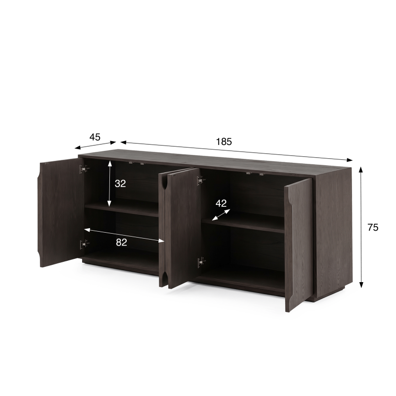 Dressoir van donker eikenhout 185 cm - Oria