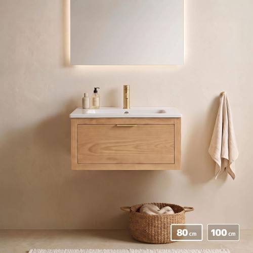Badkamermeubel met enkele wastafel in massief hout - Sylva
